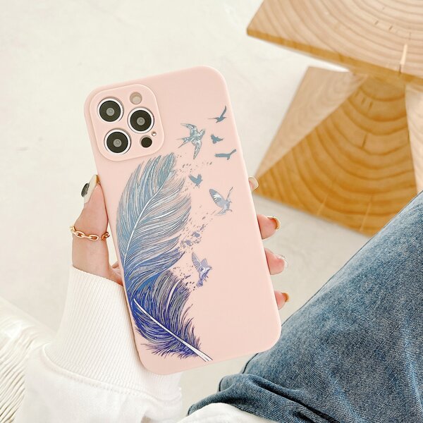 

Feather Pattern Phone Case, Pink
