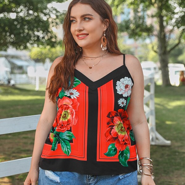 

Plus Floral Print Cami Top, Multicolor
