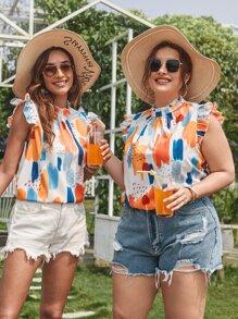 SHEIN VCAY Blusas Extra Grandes Botón Geométrico Bohemio - Multicolor - Ver 1