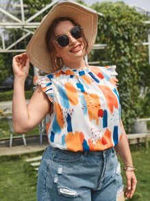 SHEIN VCAY Blusas Extra Grandes Botón Geométrico Bohemio - Multicolor - Ver 4