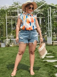 SHEIN VCAY Blusas Extra Grandes Botón Geométrico Bohemio - Multicolor - Ver 5