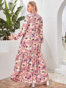 Vestido con cinturón bajo con fruncido con estampado floral - Multicolor - Ver 2