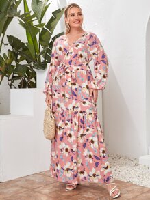 Vestido con cinturón bajo con fruncido con estampado floral - Multicolor - Ver 5