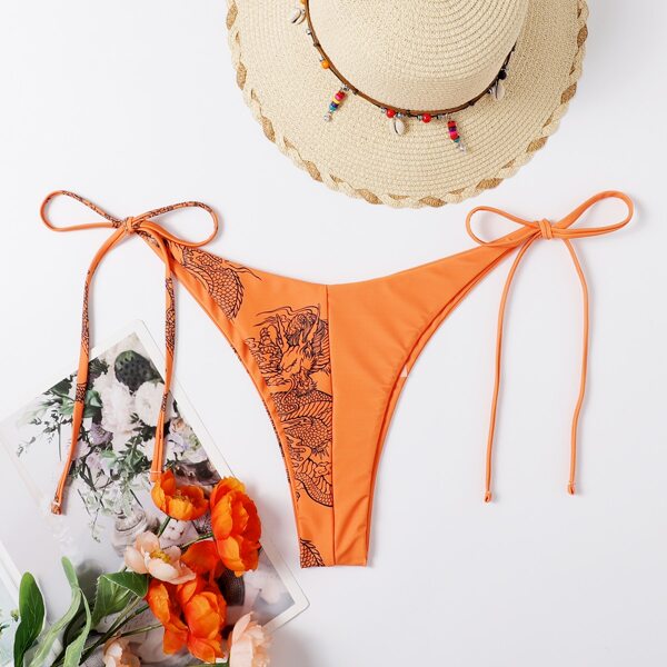 

Chinese Dragon Print Tie Side Bikini Panty, Orange