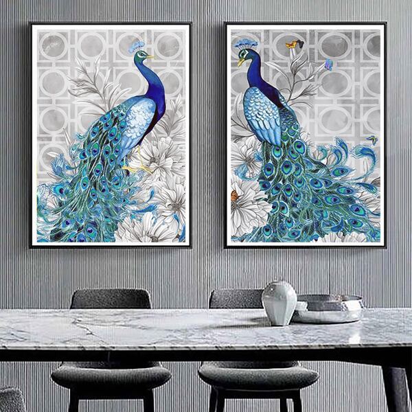

2pcs Peacock Print DIY Diamond Unframed Painting, Multicolor