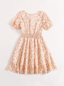 Girls Ditsy Floral Shirred Swing Dress