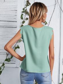 SHEIN Clasi Notched Neck Scallop Trim Top - Mint Green - View 2