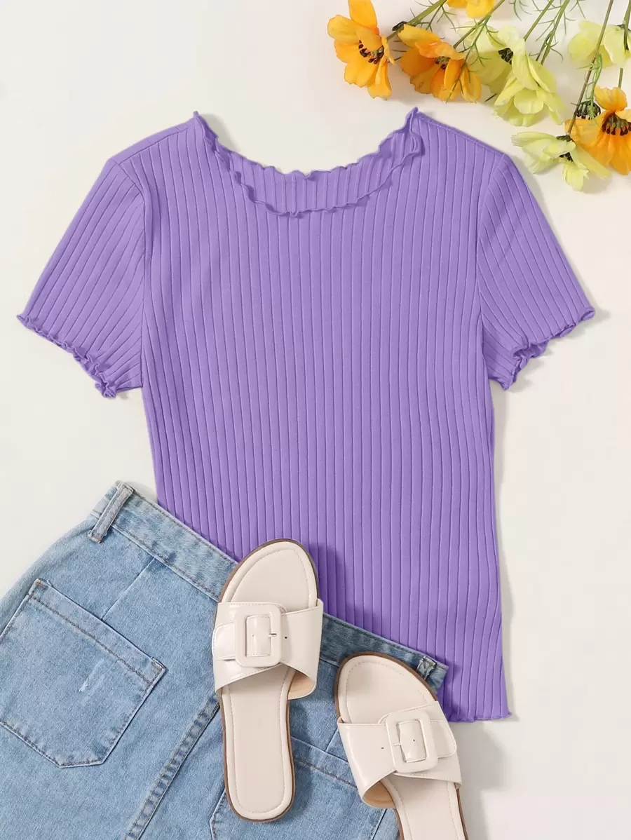 SHEIN EZwear Ribbed Lettuce-Edge Form-Fitting Top