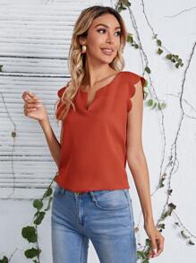 SHEIN Clasi Top ribete en abanico de cuello V - Naranja Quemada - Ver 3