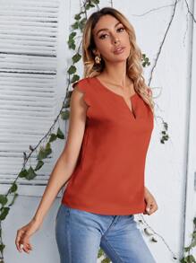 SHEIN Clasi Top ribete en abanico de cuello V - Naranja Quemada - Ver 4