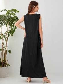 Al Najma Round Neck Tank Dress - Black - View 2