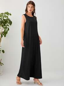 Al Najma Round Neck Tank Dress - Black - View 3
