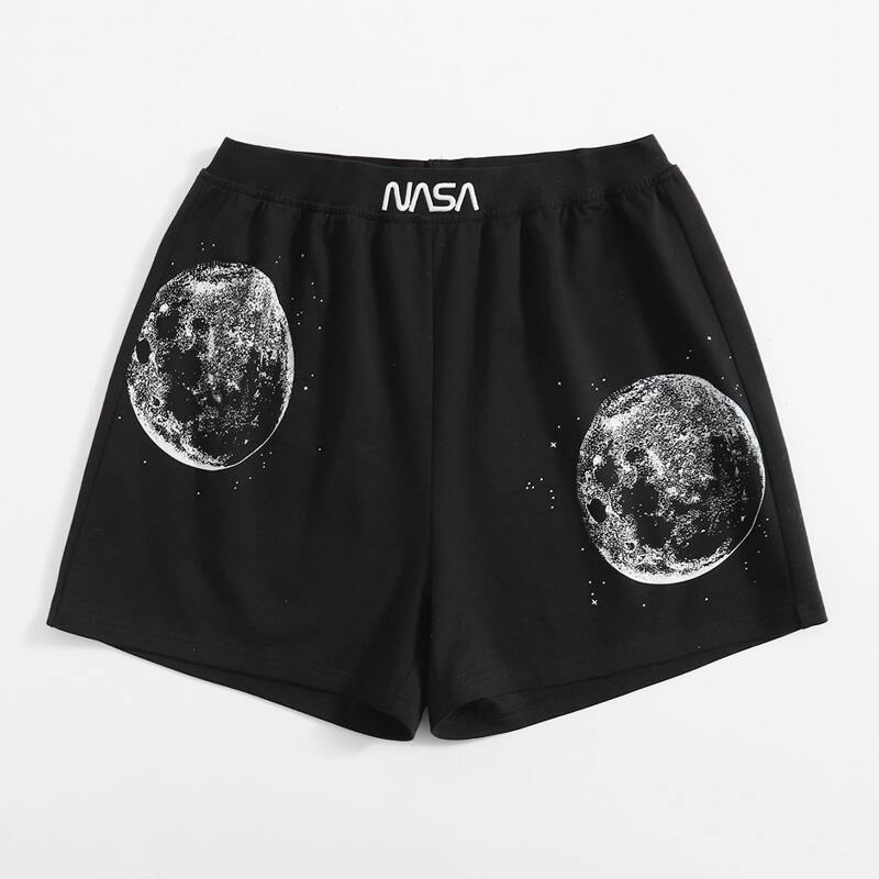 

Letter Moon Graphic Shorts, Black