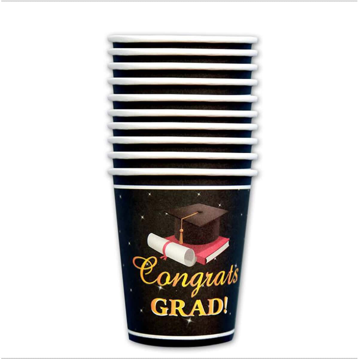 

8pcs Graduation Disposable Cup & 8pcs Straw & 8pcs Napkin, Black and white