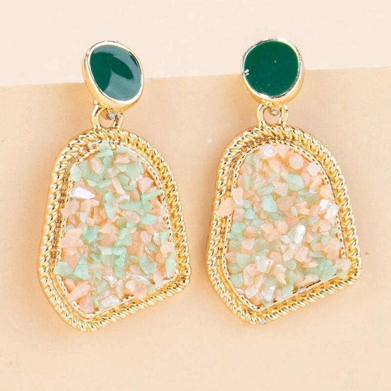 

Geo Drop Earrings, Green