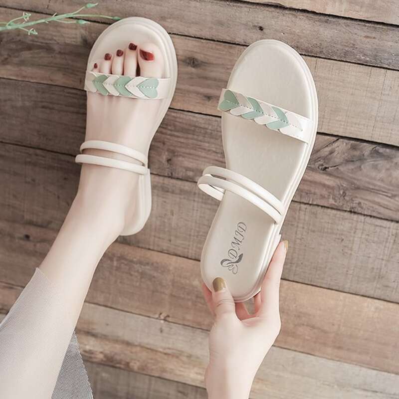 

Heart Strap Slide Sandals, Beige