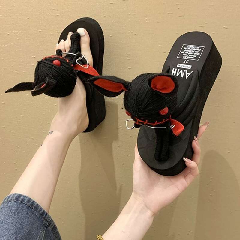 

Cartoon Wedge Flip Flops, Black