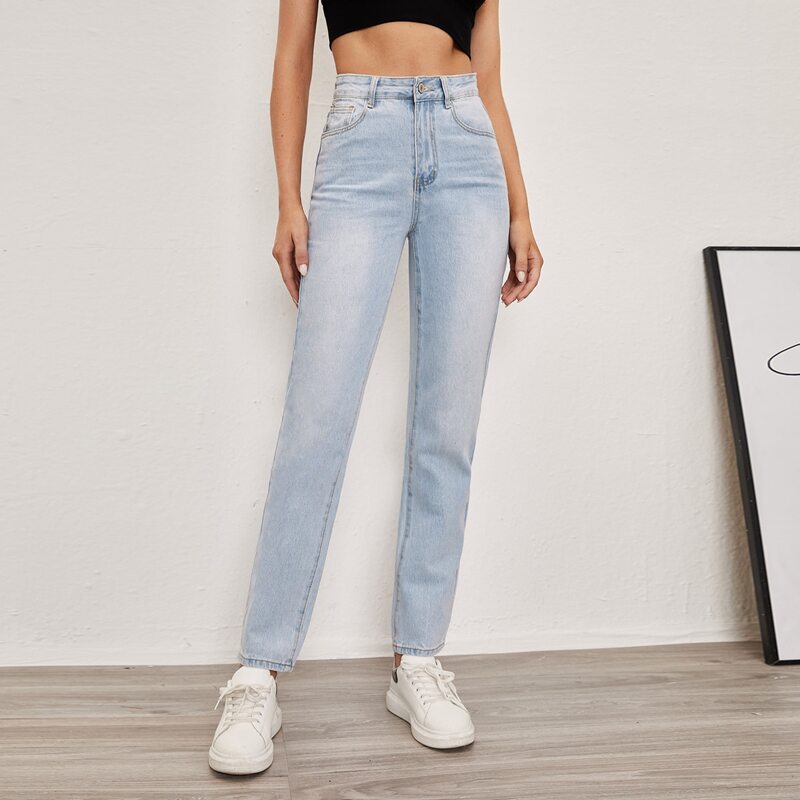 

Zipper Fly Solid Jeans, Light wash