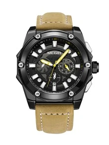 MEGIR Men Triple Dial Date Quartz Watch - Black - View 2