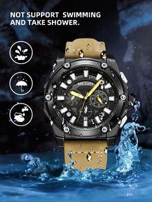 MEGIR Men Triple Dial Date Quartz Watch - Black - View 4