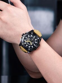 MEGIR Men Triple Dial Date Quartz Watch - Black - View 5