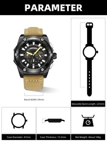 MEGIR Men Triple Dial Date Quartz Watch - Black - View 6