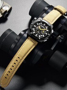 MEGIR Men Triple Dial Date Quartz Watch - Black - View 7