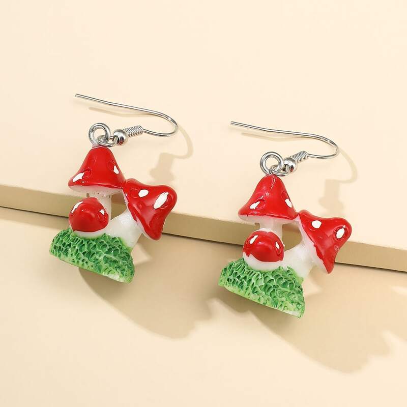 

Mushroom Drop Earrings, Red
