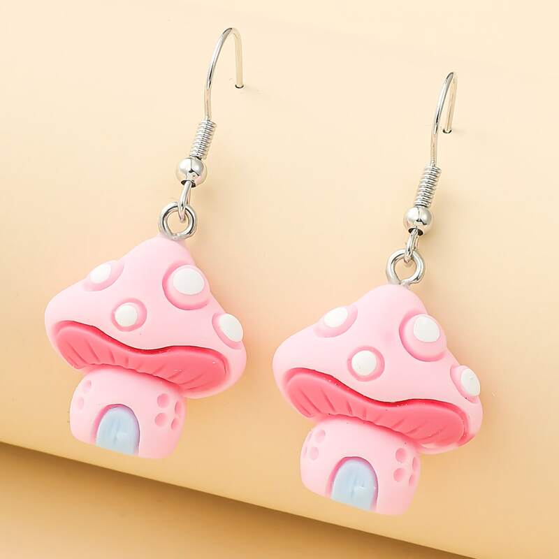 

Mushroom Drop Earrings, Baby pink
