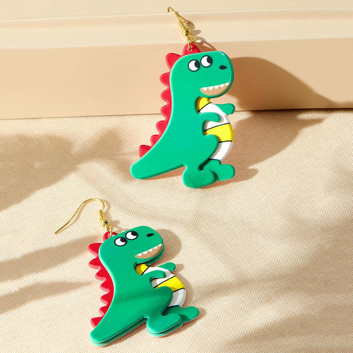 

Cartoon Dinosaur Drop Earrings, Green
