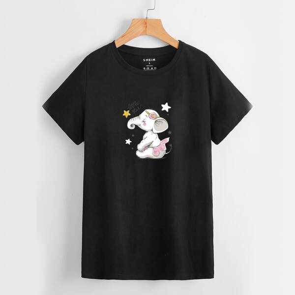 

Cartoon Graphic Crew Neck Tee, Black
