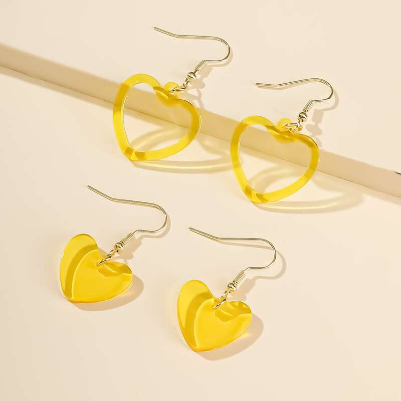

2pairs Heart Drop Earrings, Yellow