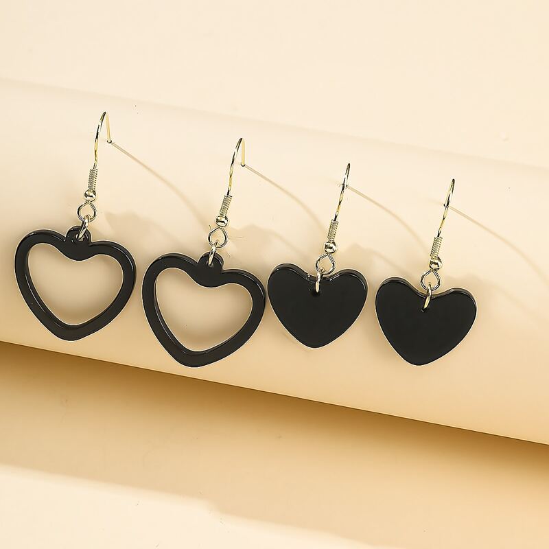 

2pairs Heart Drop Earrings, Black