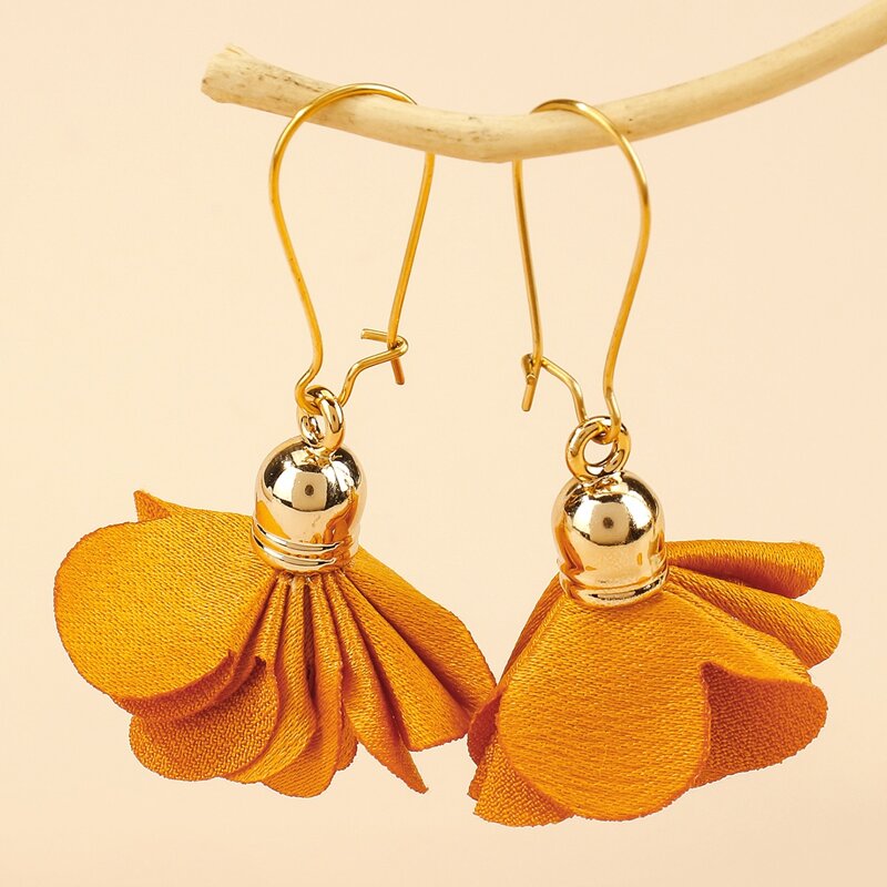 

Fabric Flower Drop Earrings, Yellow