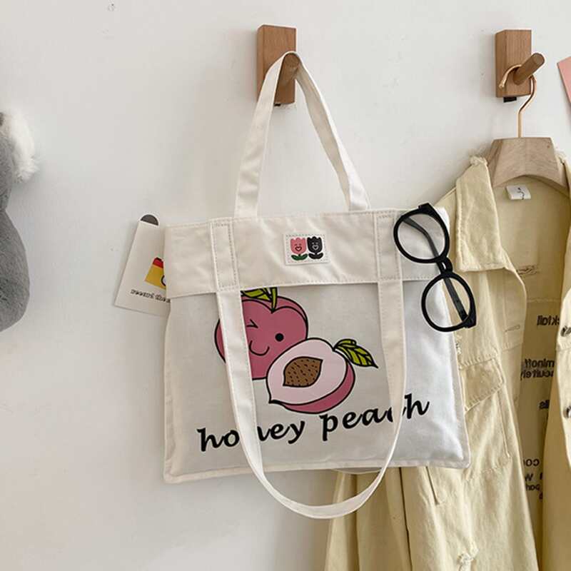 

Cartoon Peach Tote Bag, White