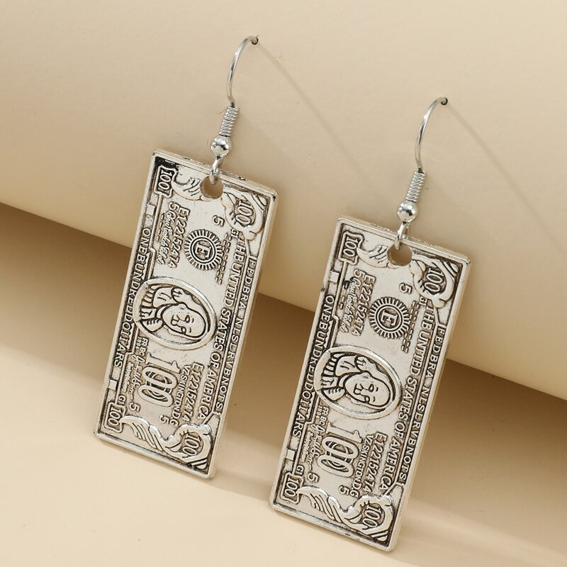

Dollar Design Drop Earrings, Antique silver
