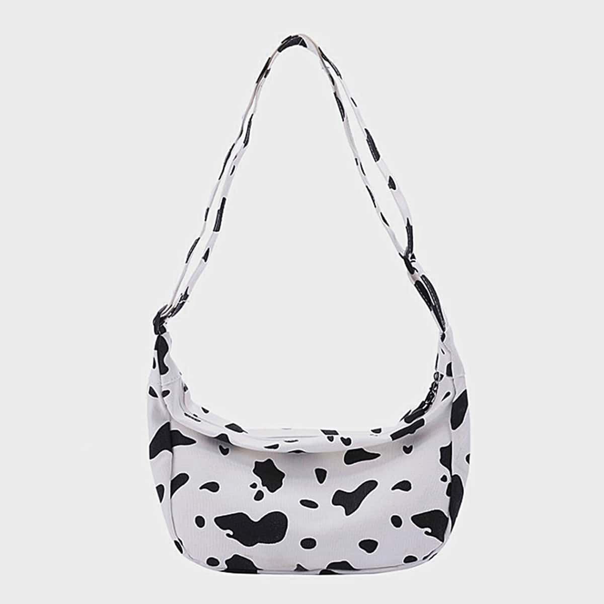 

Cow Print Crossbody Bag, Black and white