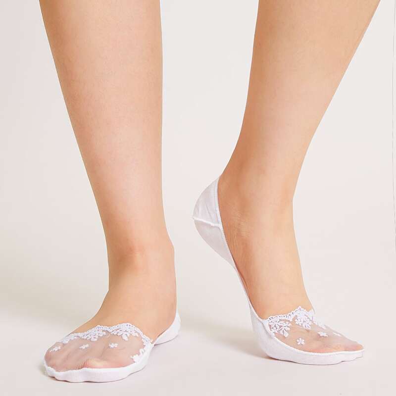 

2pairs Lace Invisible Socks, Multicolor