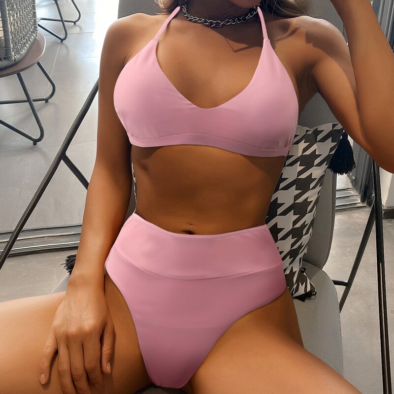 

High Waisted Bikini Swimsuit, Baby pink