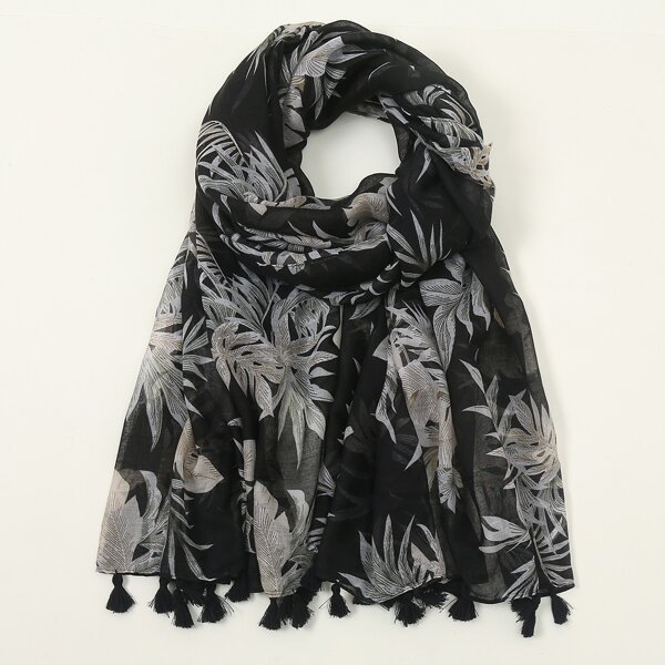 

Leaf Print Scarf, Black
