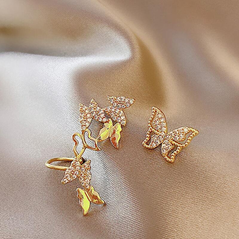 

1pc Butterfly Ear Cuff & 1pc Stud Earring, Gold