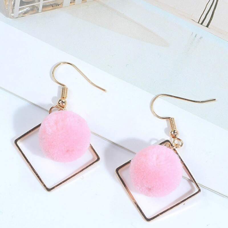 

Pom Pom Decor Drop Earrings, Pink