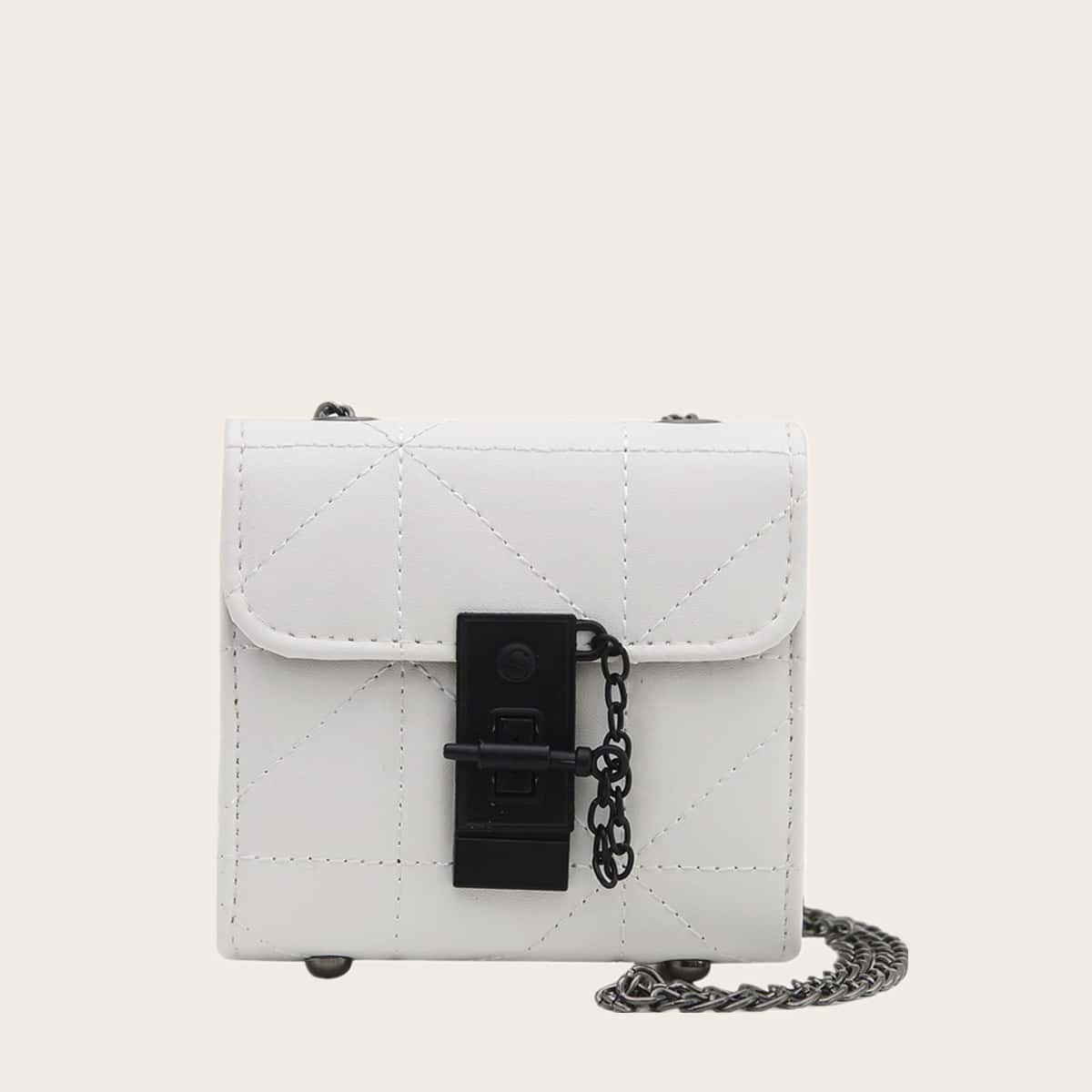 

Quilted Chain Crossbody Bag, White