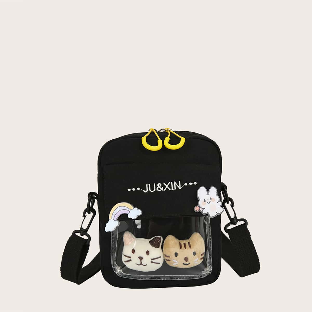 

Cartoon Crossbody Bag, Black