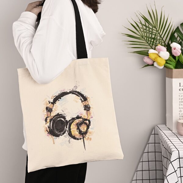 

Headset Graphic Shopper Bag, Beige