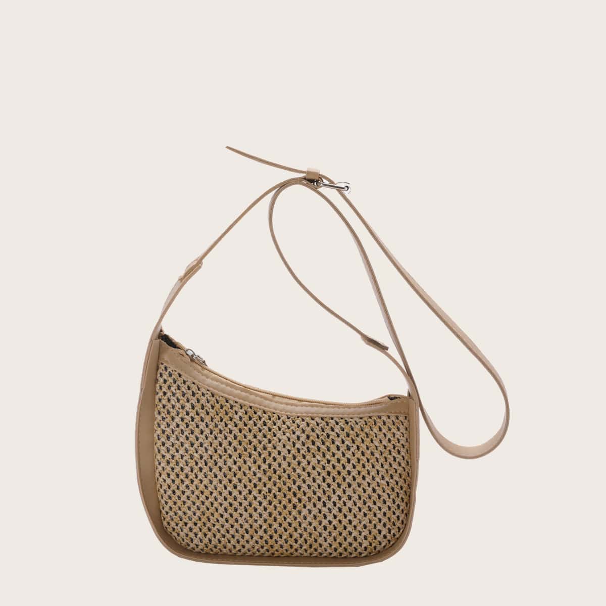 

Solid Straw Crossbody Bag, Khaki