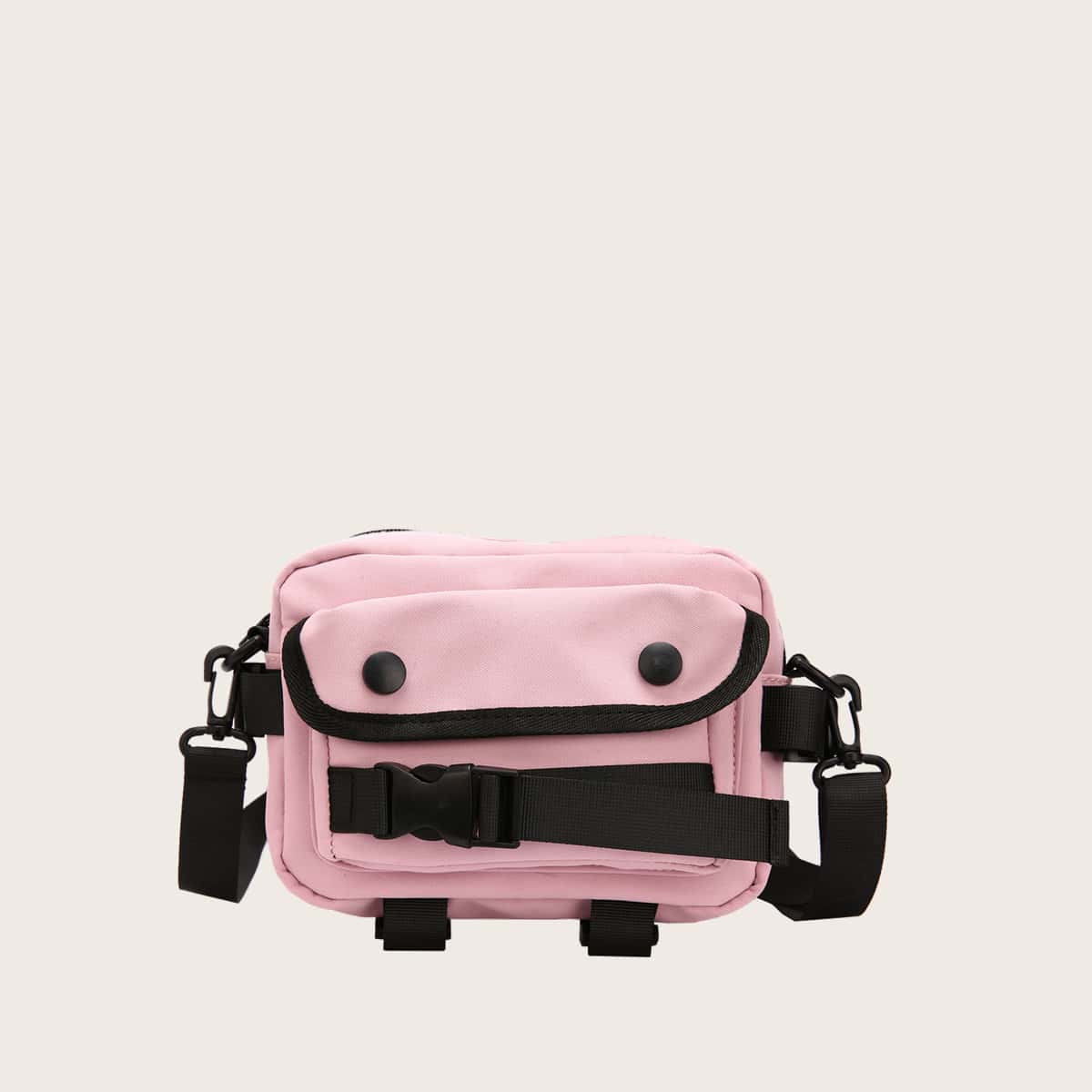

Colorblock Buckle Crossbody Bag, Baby pink