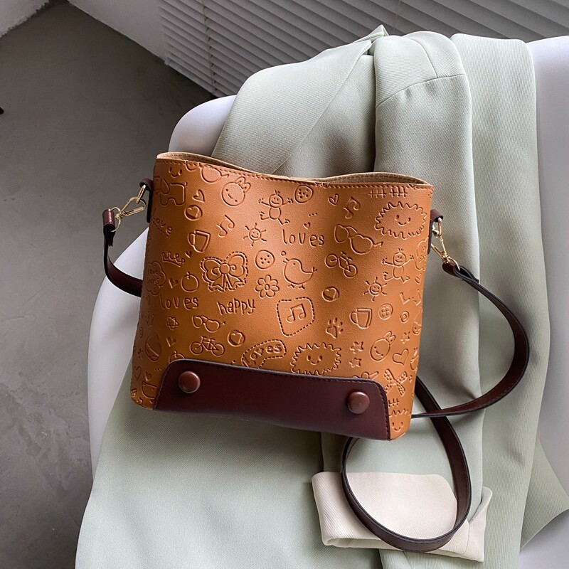 

Cartoon Embossed Crossbody Bag, Brown