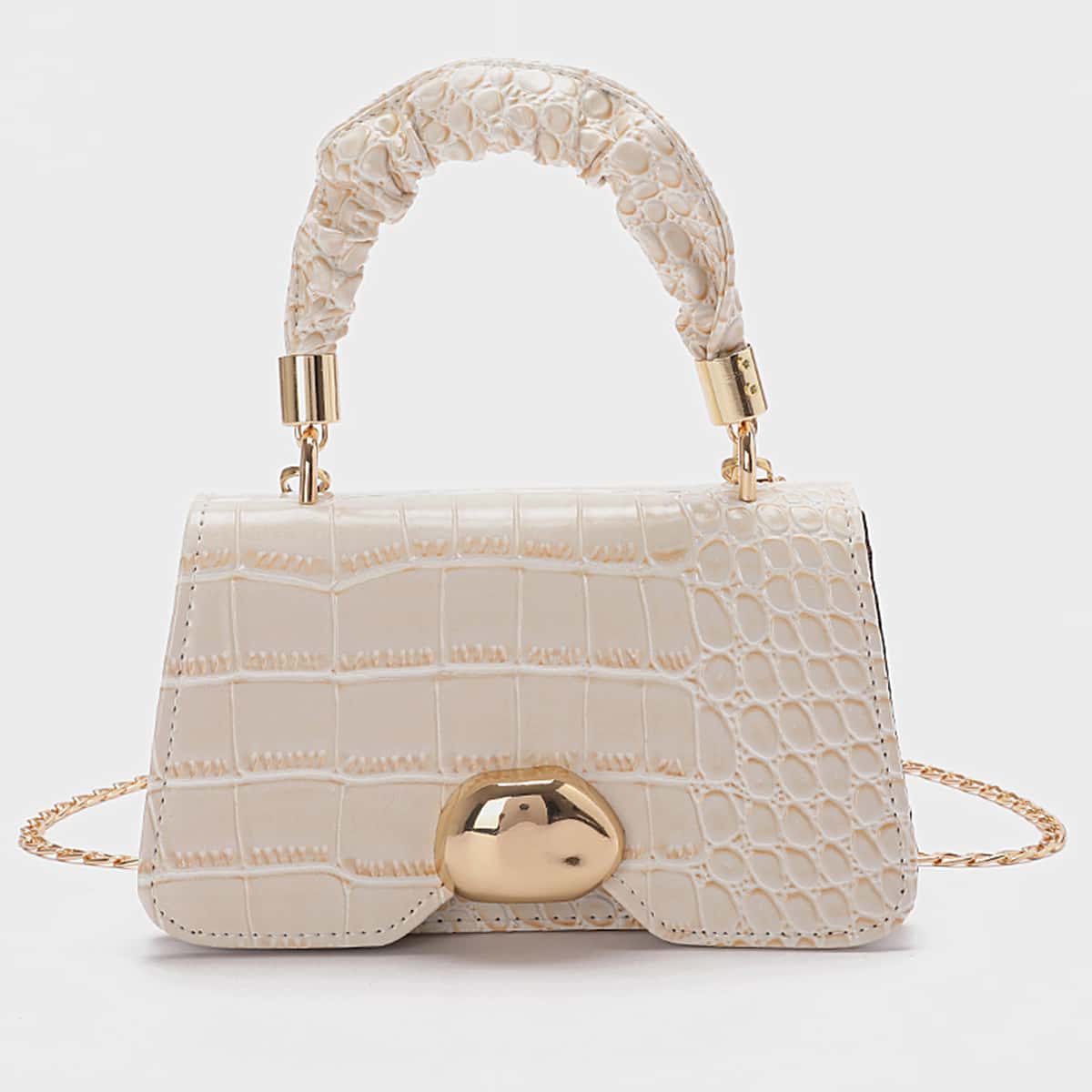 

Croc Embossed Chain Satchel Bag, White