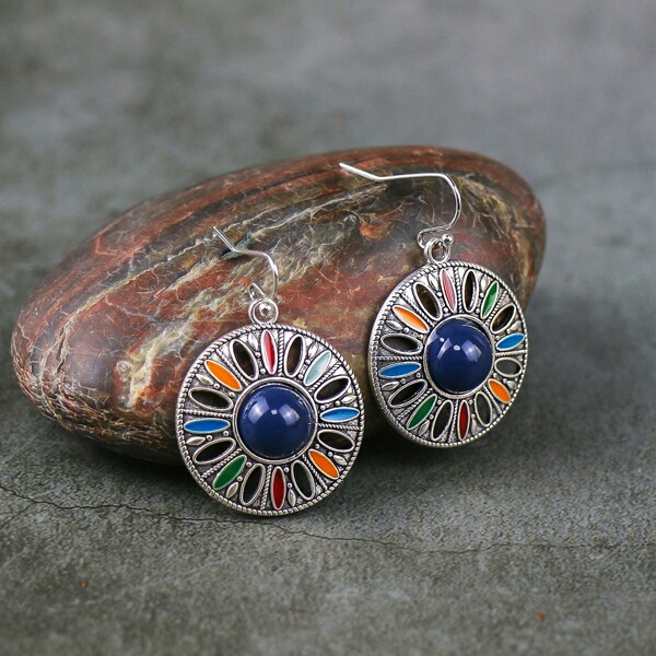

Bohemian Round Drop Earrings, Multicolor